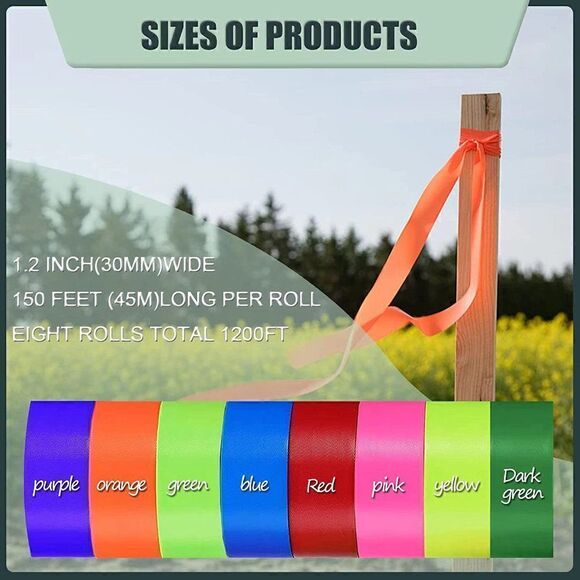 8 Pack Flagging Tape Non-Adhesive Plastic Ribbon Neon Marking Tape 1.2" x 1200 - Picture 9 of 11